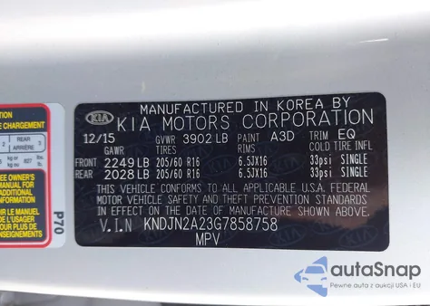 2016 Kia Soul z USA, uszkodzony, nr VIN KNDJN2A23G7858758